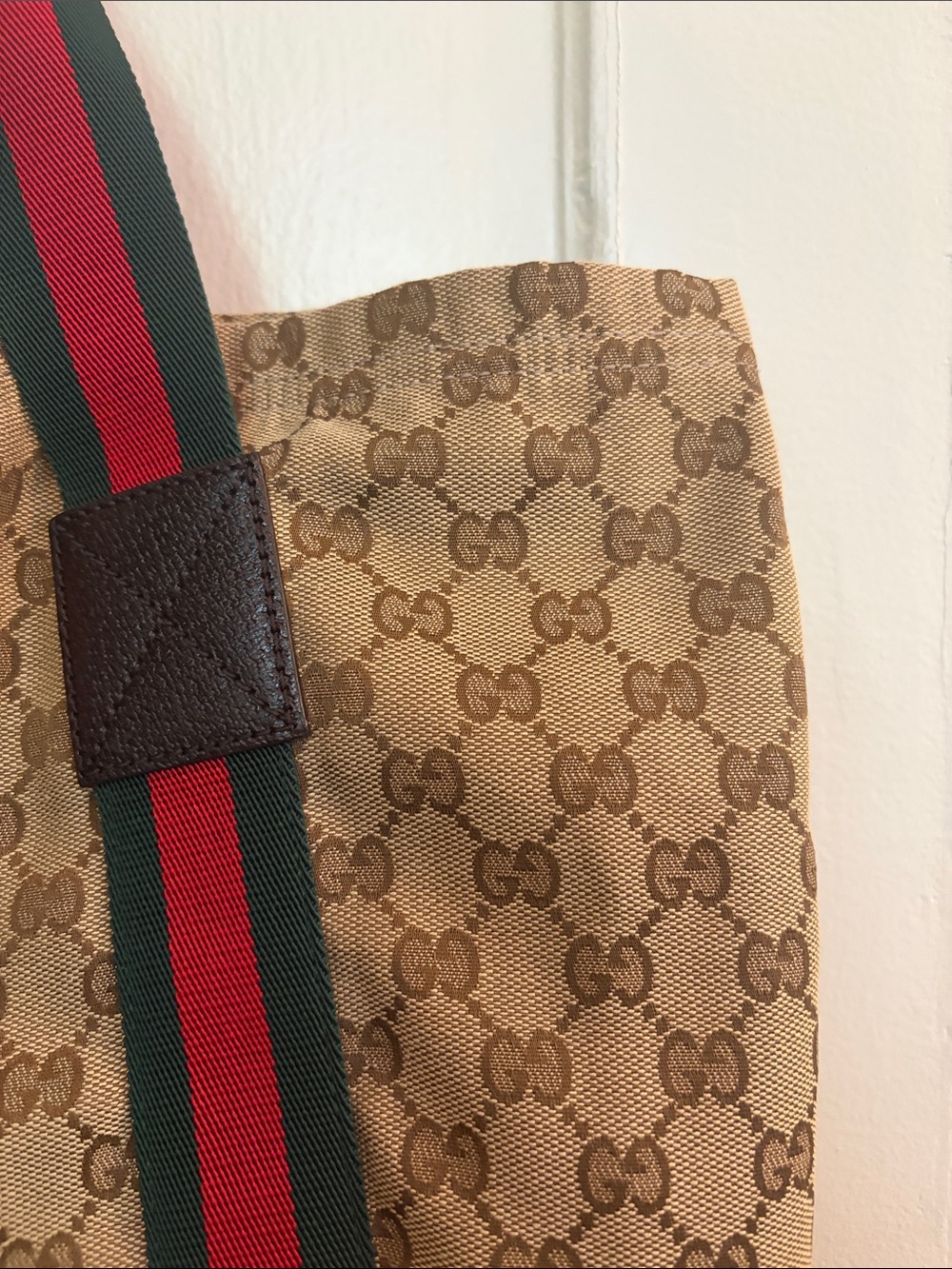 Gucci Beige Monogram Tote with Red and Green Webbing - Picture 8 of 16